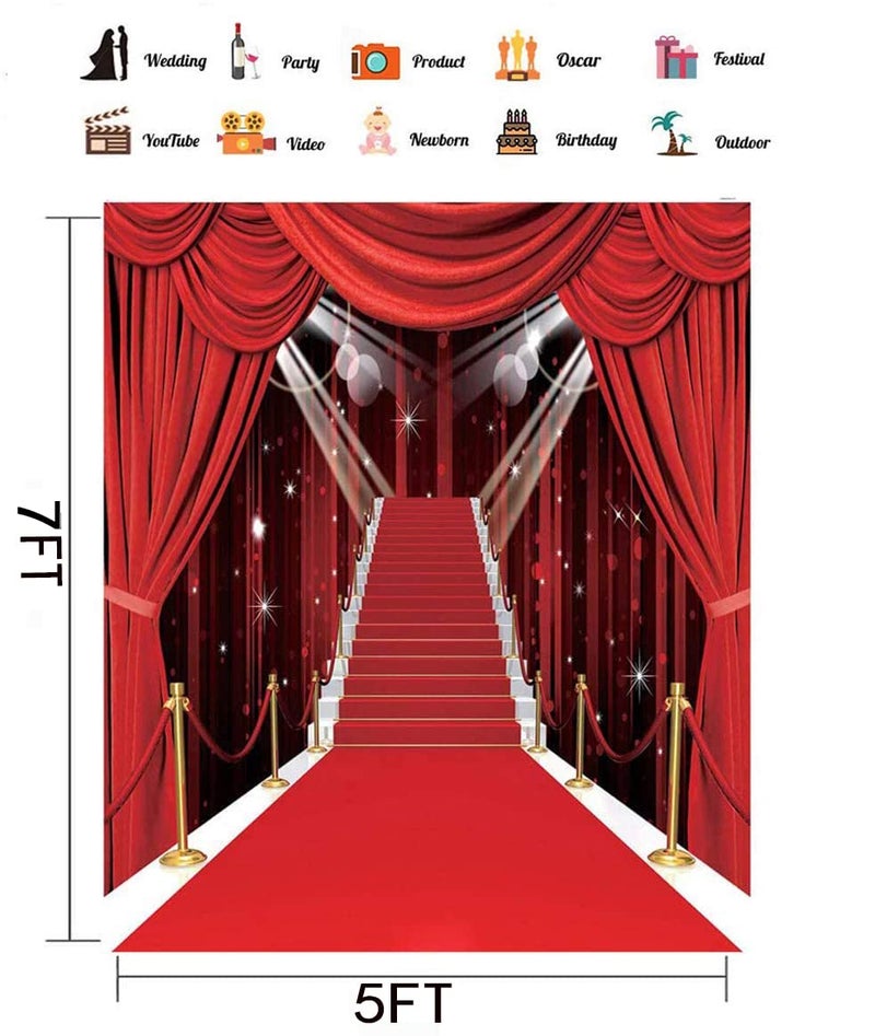 CHAIYA Hollywood Theme Party Decorations Photo Backdrops Red Carpet Backgrounds Vinyl Photography Background Backdrops for Wedding Birthday Party Decoration 5x7ft - Image 3